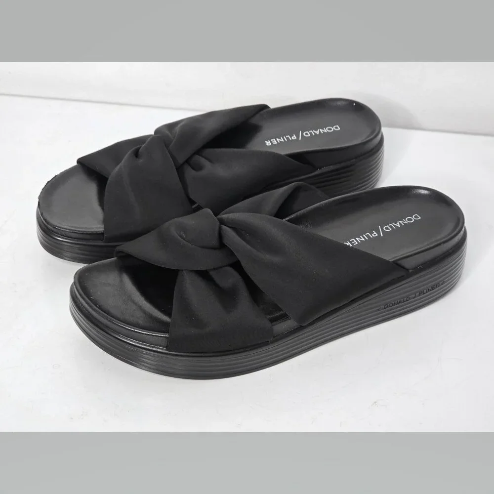 Donald Pliner Women Sandals 7.5 Folley Black Platform Wedge Criss Cross Slip On